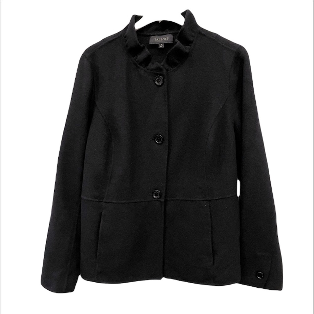 Talbots Black Wool Jacket with Ruffled Collar - size 8